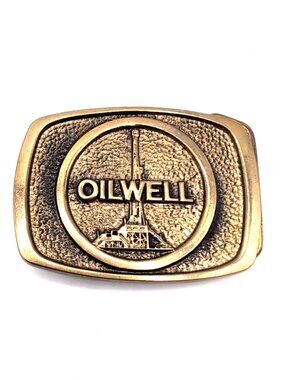 Vintage 1970s Oilwell Solid Brass Belt Buckle for 1.5" Belt BTS Brand Unisex VGC
